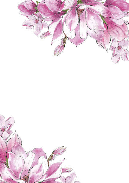 水彩木兰模板。花卉安排，设计婚礼请柬和贺卡。图片下载