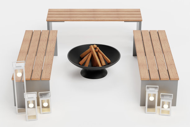 现实的3D渲染花园家具设置图片下载