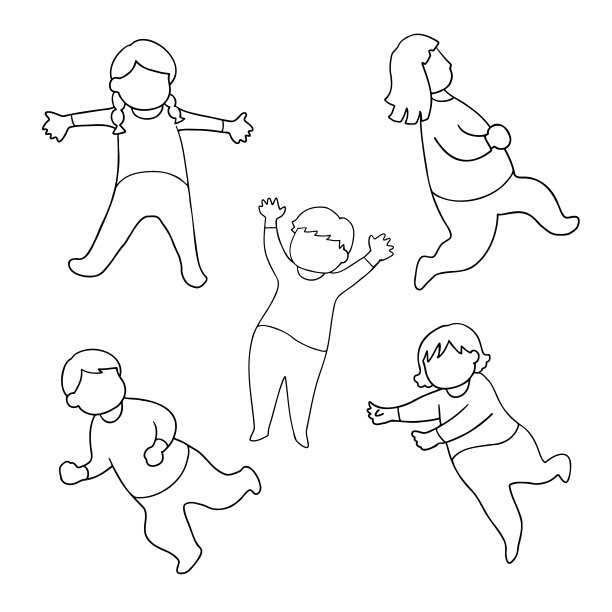 线条画可爱的孩子玩跑和接图片下载