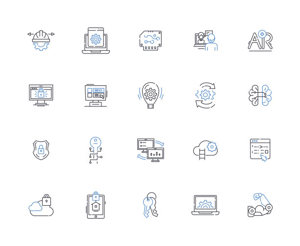 网关线路图标收集。门口，入口，访问，门户，入口，亲切，网关矢量和线性插图。杠杆，联动，纪念轮廓标志集图片下载