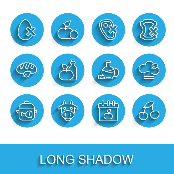 设定线烹饪锅和鸡腿，牛头，不鸡蛋，世界素食日，新鲜浆果，苹果醋瓶，素食饮食和一瓶橄榄油图标。向量图片下载