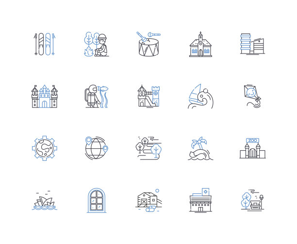 娱乐公司线条图标集合。表演者，音乐，电影，舞蹈，戏剧，喜剧，魔术师矢量和线性插图。dj，活动，派对概述标志设置图片下载