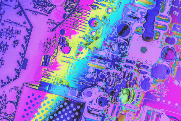 彩色程式化超现实电子电路板细节艺术表现图片下载