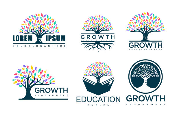 树图标集设计。园林植物自然符号模板。矢量插图。图片下载