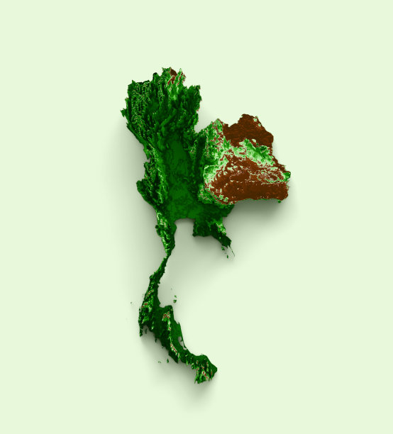 泰国地形图3d逼真地图彩色3d插图图片下载