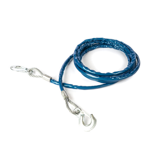 白色背景隔离的汽车运输用金属钩蓝色隔离金属汽车拖绳图片下载