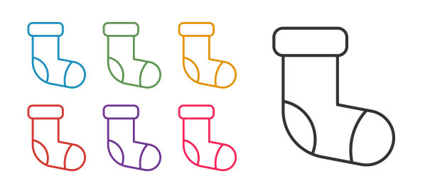 圣诞袜图标，白色背景隔离。圣诞快乐，新年快乐。彩色图标集。矢量素材图片下载