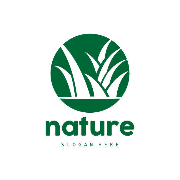 绿色的草标志，自然植物矢量，农业叶片简单的设计，模板图标说明图片下载