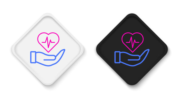 Line Life insurance in hand图标隔离在白色背景上。安全、安全、保护、保护的理念。色彩缤纷的轮廓概念。向量图片下载