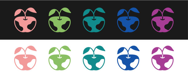 设置苹果图标隔离在黑白背景。多余的体重。健康饮食菜单。健身减肥苹果。向量图片下载