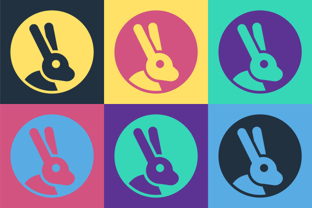 流行艺术动物虐待自由与兔子图标孤立的彩色背景。向量图片下载