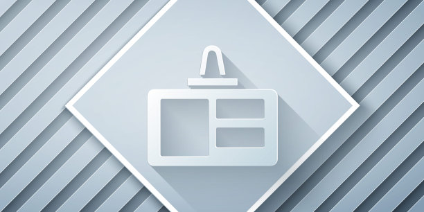 剪纸识别徽章图标隔离在灰色背景。它可以用于展示，公司的身份，广告。纸艺风格。向量图片下载