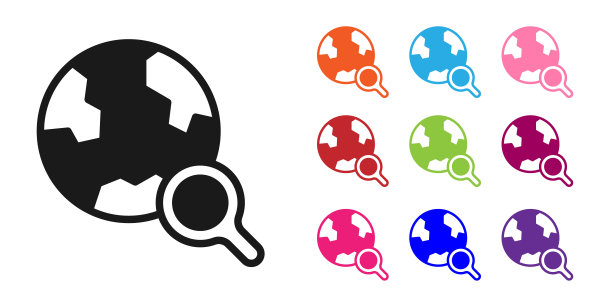 黑色放大镜与地球仪图标隔离在白色背景。分析世界。全局搜索标志。设置图标彩色。向量图片下载