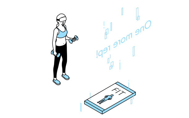 VR健身，女人戴着VR眼镜做哑铃训练图片下载