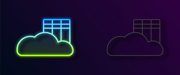 发光的霓虹灯线云或在线图书馆图标孤立的黑色背景。网络教育或远程培训。向量图片下载