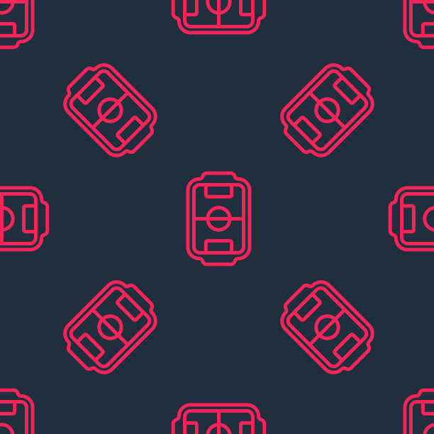 红线桌足球游戏业余爱好或休闲图标隔离无缝图案黑色背景。运动队足球队员。向量图片下载