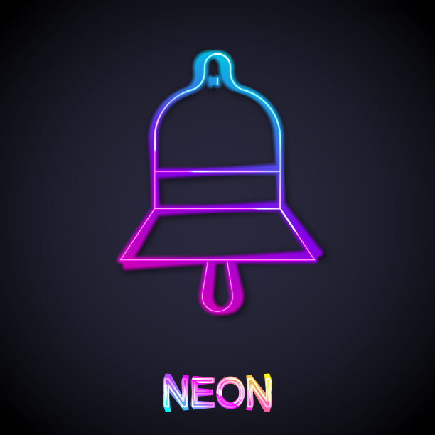 发光的霓虹灯线火车站钟图标孤立的黑色背景。向量图片下载