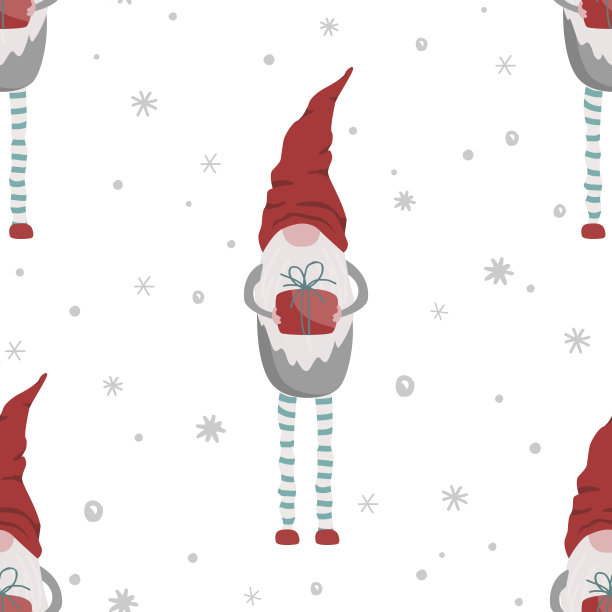 无缝矢量插图与圣诞侏儒。用于装饰纺织品、包装、墙纸的无缝花纹。图片下载