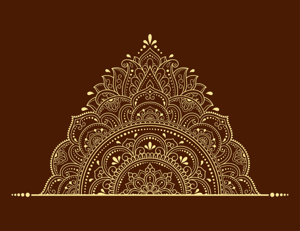 圆形图案的曼陀罗形式与花的指甲花，曼陀罗，纹身，装饰。具有东方民族风格的装饰饰品。轮廓涂鸦手绘矢量插图。图片下载