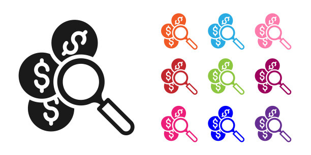 在白色背景上搜索金钱图标，设置彩色图标，矢量图图片下载