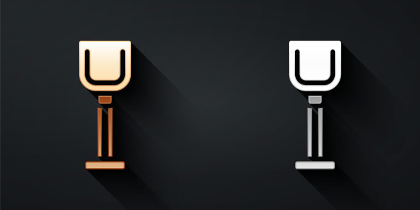 金色和银色铲子玩具图标孤立的黑色背景。长影式。向量图片下载