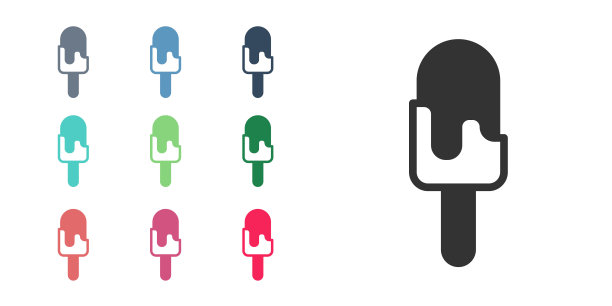 黑色冰淇淋图标孤立在白色背景。甜蜜的象征。设置图标彩色。向量图片下载