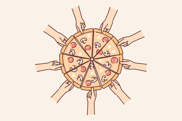 双手伸向披萨，拿起一块美味的意大利奶酪和意大利辣香肠图片下载