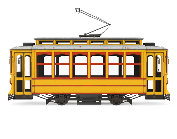 老式黄色电车被隔离图片下载