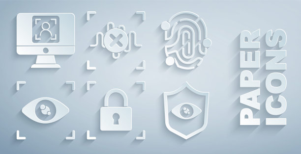设置指纹锁定，眼睛扫描，屏蔽眼，拒绝语音识别和面部图标。向量图片下载