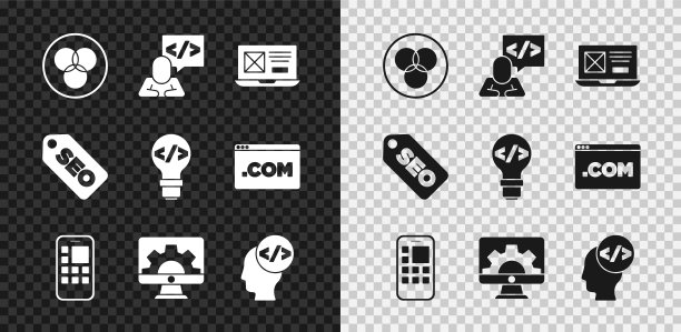 设置RGB和CMYK颜色混合，前端开发，UI UX设计，移动应用程序，Web, SEO优化和图标。向量图片下载