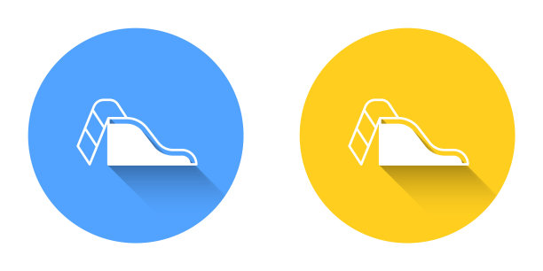 白色滑梯操场图标孤立的长阴影背景。儿童幻灯片。圆按钮。向量图片下载