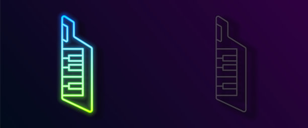 发光的霓虹线键图标孤立的黑色背景。乐器。向量图片下载
