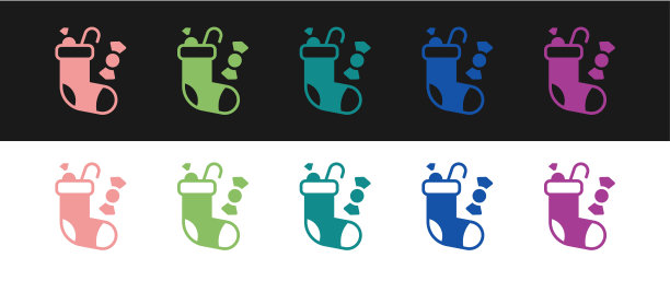 圣诞长袜图标，黑白背景矢量素材图片下载