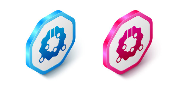 等距圣诞花环图标孤立的白色背景。圣诞快乐，新年快乐。六角按钮。向量图片下载