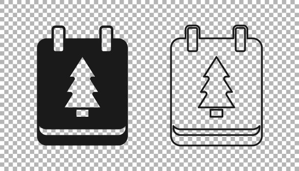 黑色圣诞节日历图标隔离在透明的背景。事件提醒符号。圣诞快乐，新年快乐。向量图片下载