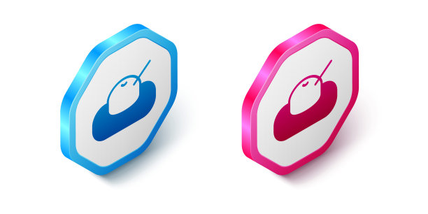 等距麻糬图标隔离在白色背景。日本传统的甜软甜点。米粉和豆沙团。六角按钮。向量图片下载