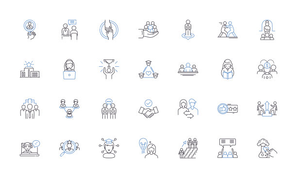 员工培训线图标收集。学习，发展，技能建设，教育，指导，辅导矢量和线性插图。授权、改进、进步的提纲标志设置图片下载