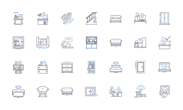 沙发线图标集合。舒适，风格，室内装潢，座位，别致，休息室，靠垫矢量和线性插图。优雅，功能，经典的轮廓标志集图片下载
