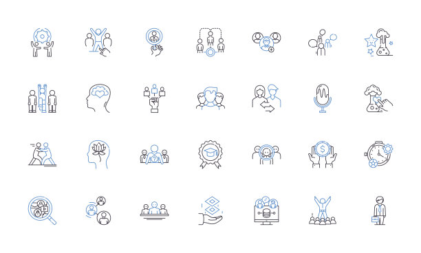 性能增强线图标集合。敏捷，耐力，耐力，力量，力量，灵活性，阻力矢量和线性插图。专注、精准、协调轮廓标志集图片下载