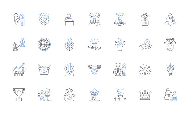 专业成就线图标集合。卓越，成功，成就，成就，掌握，进步，晋升矢量和线性插图。认可、凯旋、迈利斯特轮廓标志设置图片下载
