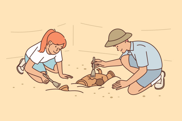 考古学家在发掘古城清洁中世纪文明的文物图片下载