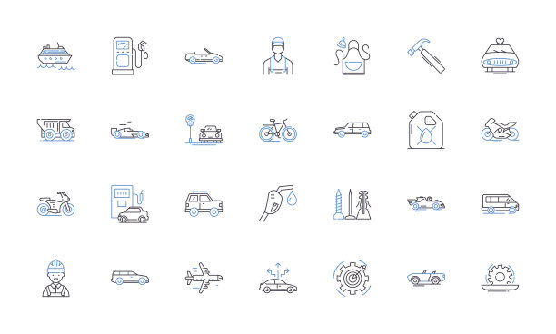 铁路运输线路图标收藏。火车，轨道，车站，时间表，站台，售票员，票务矢量和线性插图。机车、货运、客运轮廓标志设置图片下载