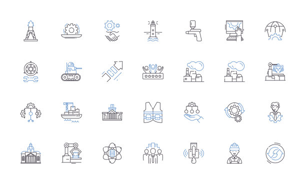 机械师线图标集合。精密，工具，工程，铣削，金属加工，车间，车床矢量和线性插图。制造，机加工，夹具轮廓标志套图片下载