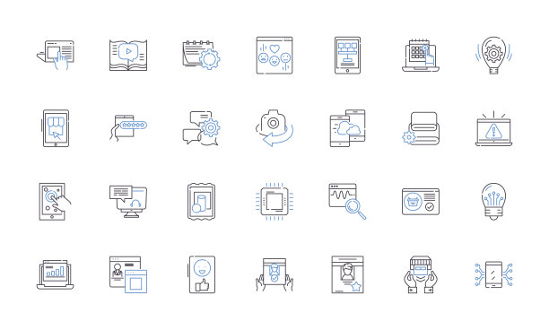 神经网络线图标收集。人工智能，算法，深度学习，神经网络，机器学习，数据科学，计算机视觉向量和线性插图。机器人技术、自然语言处理、大数据概述标志设置图片下载