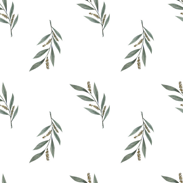 无缝花卉图案与水彩绿色的树枝与树叶。手绘插图。适用于织物设计、多面印刷、纺织品设计、笔记本、封面等。图片下载