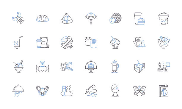 营养线图标集合。燃料，维持，营养，能量，健康，消化，活力矢量和线性插图。茶点，营养，健康概述标志设置图片下载