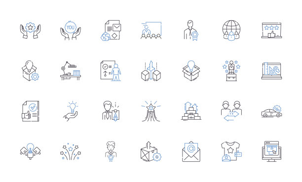 外展和连接线图标集合。社区，网络，关系，协作，伙伴关系，参与，互动矢量和线性插图。外联、交流、协会大纲标牌设置图片下载