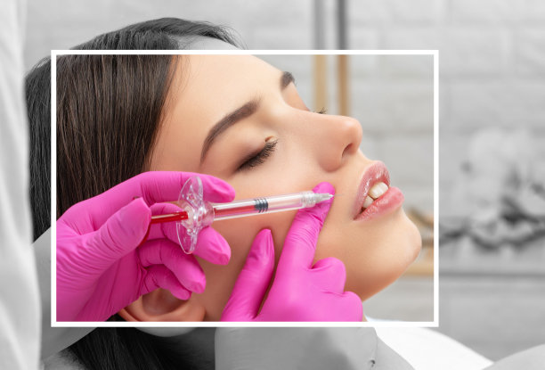 丰唇注射抗皱注射在美丽女人的脸上。美容院的女性审美美容。图片下载