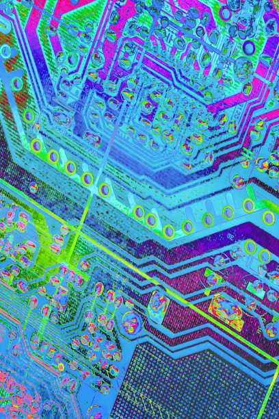 彩色程式化超现实电子电路板细节艺术表现图片下载