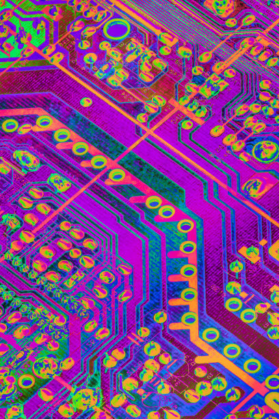彩色程式化超现实电子电路板细节艺术表现图片下载